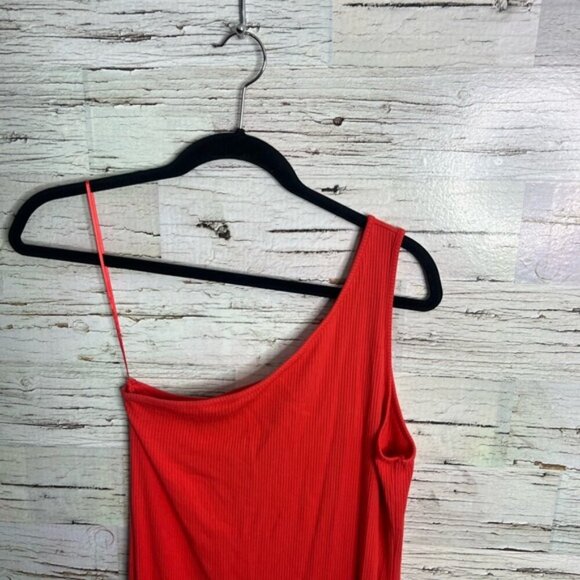 Banana Republic Red orange ribbed One-Shoulder Dress size small - Picture 3 of 8